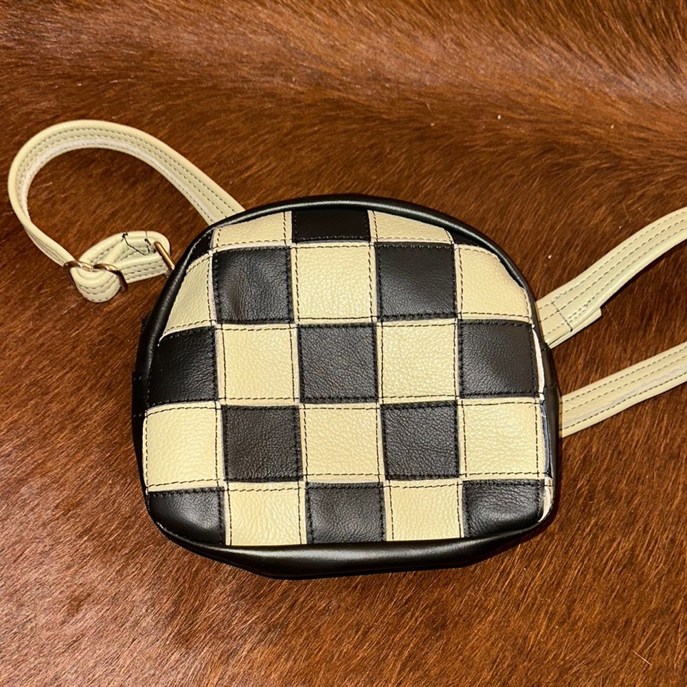 Checkered Black and Green Leather Women's Bag